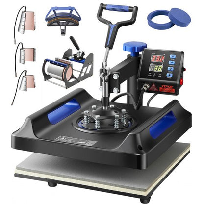 Heat Press Machine 8 in 1 Combo, Heat Press 15x15 in, Swing Away T Shirt Printing Machine Digital Control, Multifunction Transfer Machine Sublimation, for T-Shirt Hat Cap Mug Plate, Blue