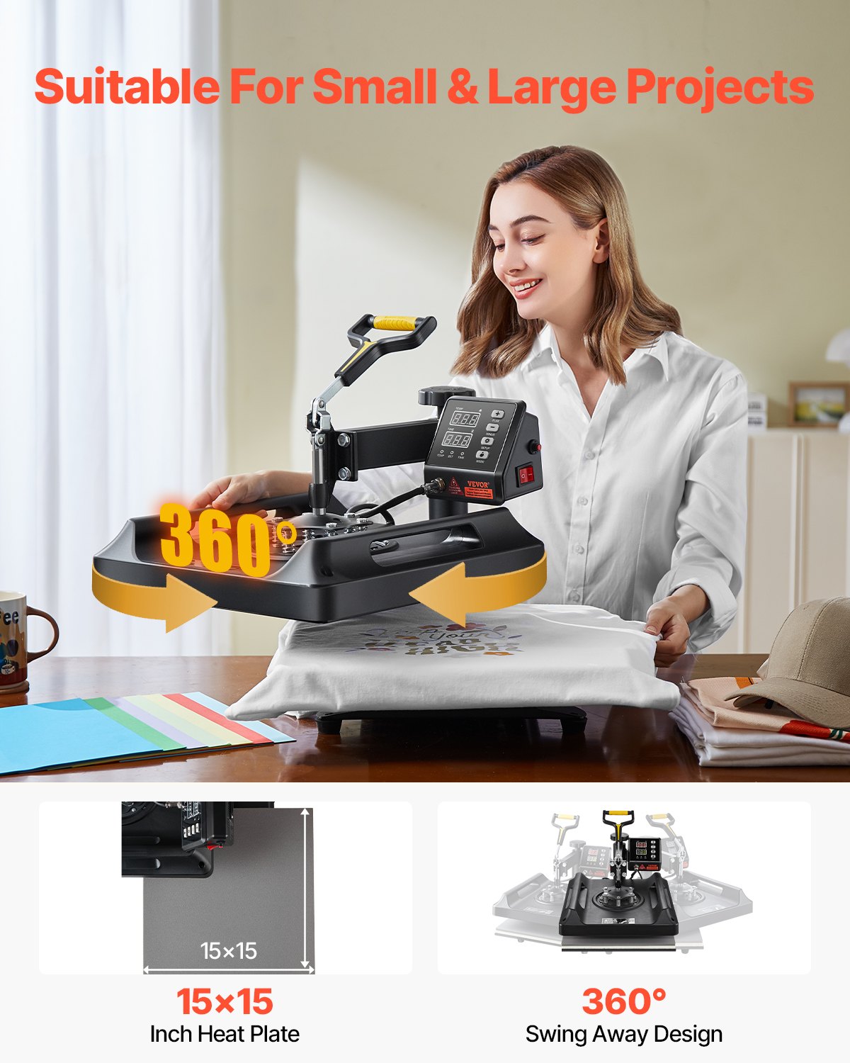 Heat Press Machine 8 in 1 Combo, Heat Press 15x15 in, Swing Away T Shirt Printing Machine Digital Control, Multifunction Transfer Machine Sublimation, for T-Shirt Hat Cap Mug Plate, Black