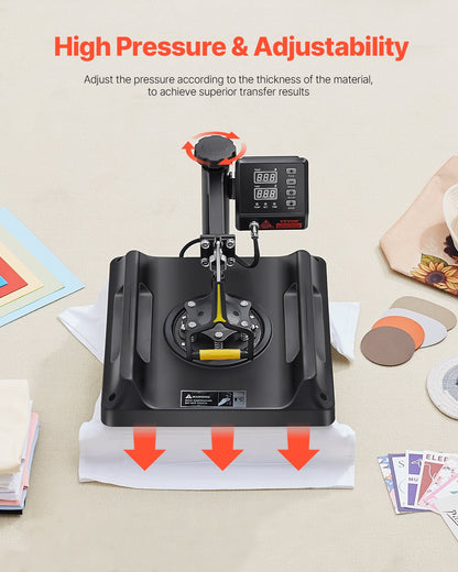 Heat Press Machine 8 in 1 Combo, Heat Press 15x15 in, Swing Away T Shirt Printing Machine Digital Control, Multifunction Transfer Machine Sublimation, for T-Shirt Hat Cap Mug Plate, Black