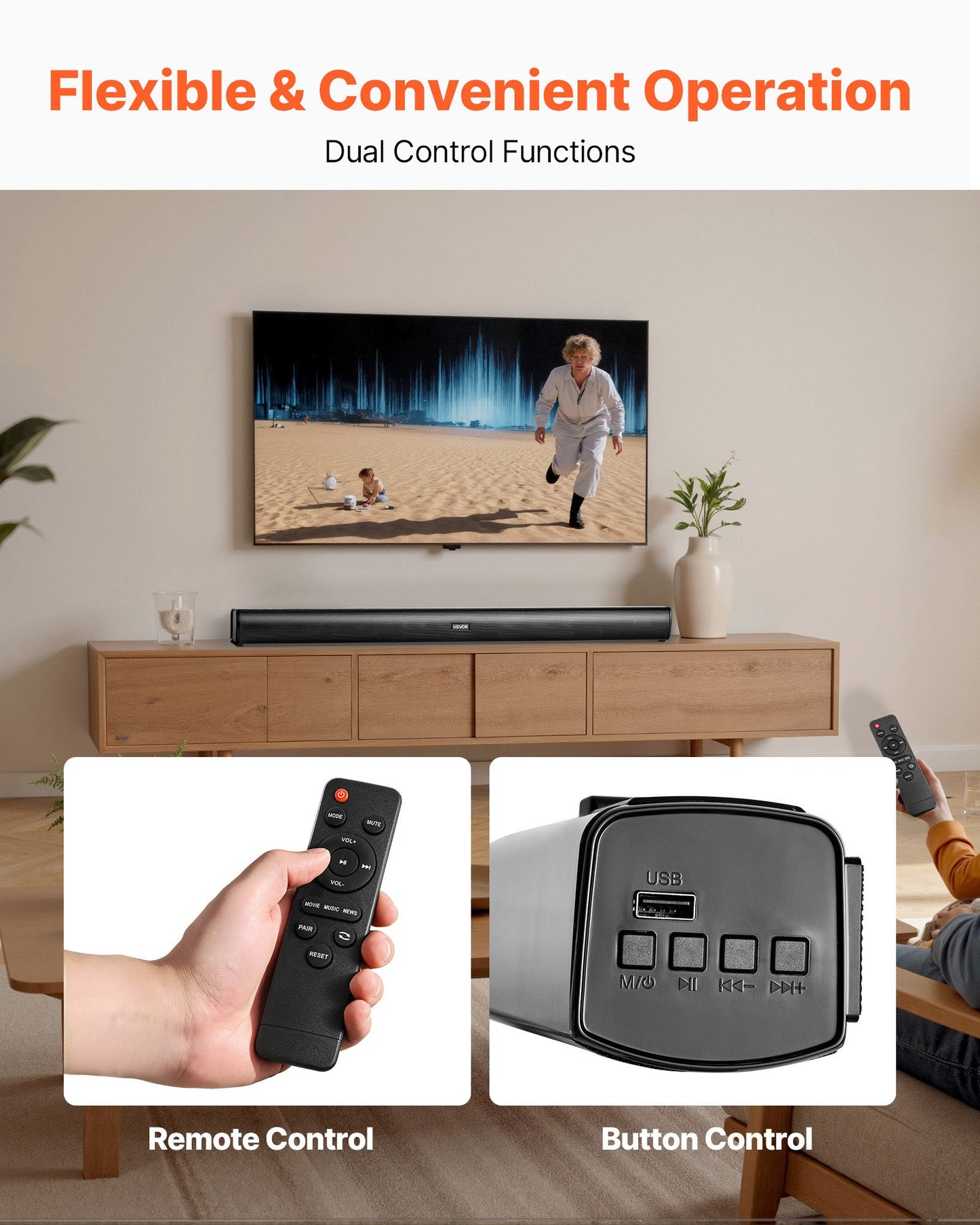 Sound Bar for Smart TV, 2.1 Channel, 35-Inch Compact Soundbar TV Speakers with Built-In Subwoofer for Projector, Bluetooth AUX Connection, Easy Setup, 120W Surround Sound System for Home Audio