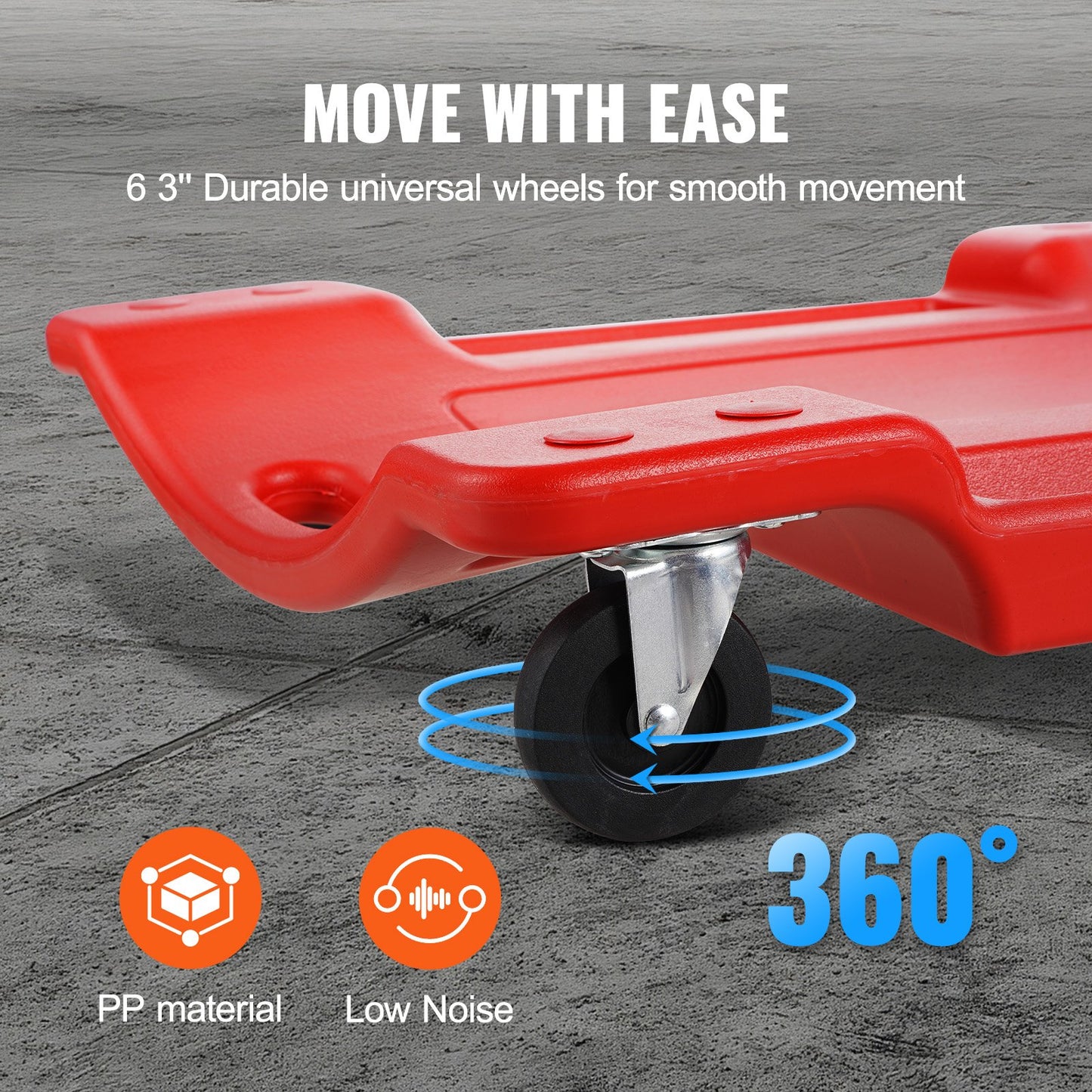 Mechanic Plastic Creeper, 36-Inch, 350 lbs Capacity Automotive Rolling Garage Creeper with Molded Ergonomic HDPE Body Padded Headrest & Dual Tool Trays 6 Wheels, for Garage Shop Auto Repair