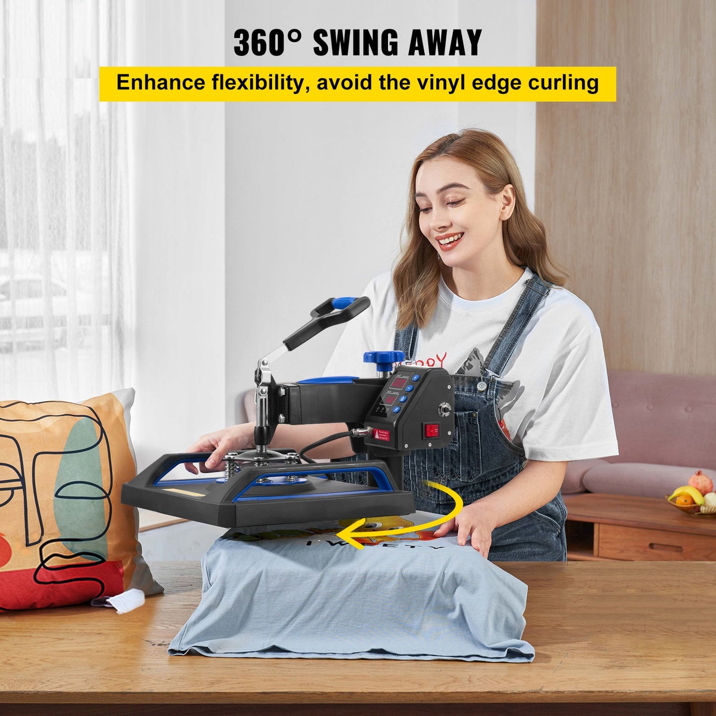 Heat Press Machine, 12 x 15 Inches, Fast Heating, 360 Swing Away Digital Sublimation T-Shirt Vinyl Transfer Printer with Anti-Scald Surface, Canvas Bag, Pillow, Banner, ETL Listed, Blue
