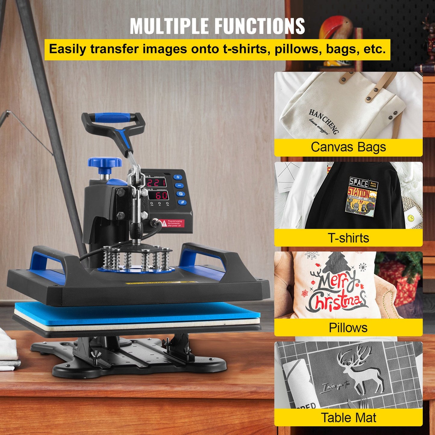 Heat Press Machine, 12 x 15 Inches, Fast Heating, 360 Swing Away Digital Sublimation T-Shirt Vinyl Transfer Printer with Anti-Scald Surface, Canvas Bag, Pillow, Banner, ETL Listed, Blue