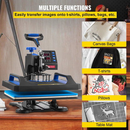 Heat Press Machine, 12 x 15 Inches, Fast Heating, 360 Swing Away Digital Sublimation T-Shirt Vinyl Transfer Printer with Anti-Scald Surface, Canvas Bag, Pillow, Banner, ETL Listed, Blue