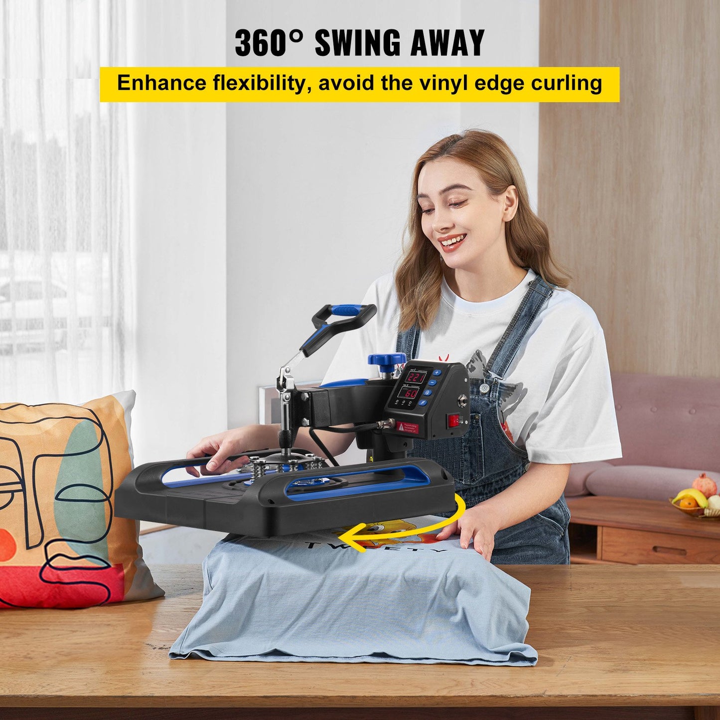 Heat Press Machine, 15" x 15" Fast Heating, 360 Swing Away Digital Sublimation T-Shirt Vinyl Transfer Printer with Anti-Scald Surface, Canvas Bag, Banner, Pillow, ETL Listed, Blue