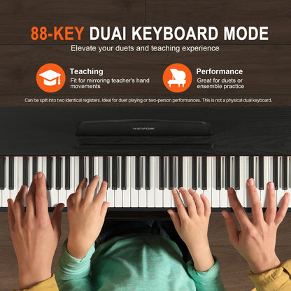 88-key Fully weighted digital piano Dual keyboard mode Cabinet mount Bench
