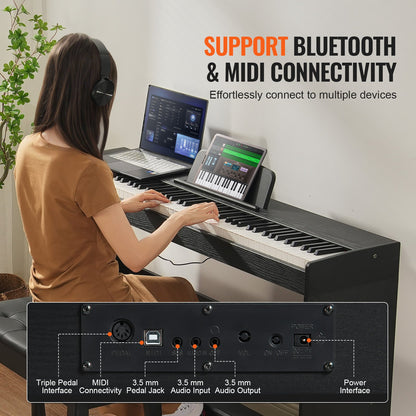 88-key Fully weighted digital piano Dual keyboard mode Cabinet mount Bench