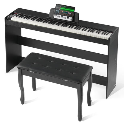 88-key Fully weighted digital piano Dual keyboard mode Cabinet mount Bench