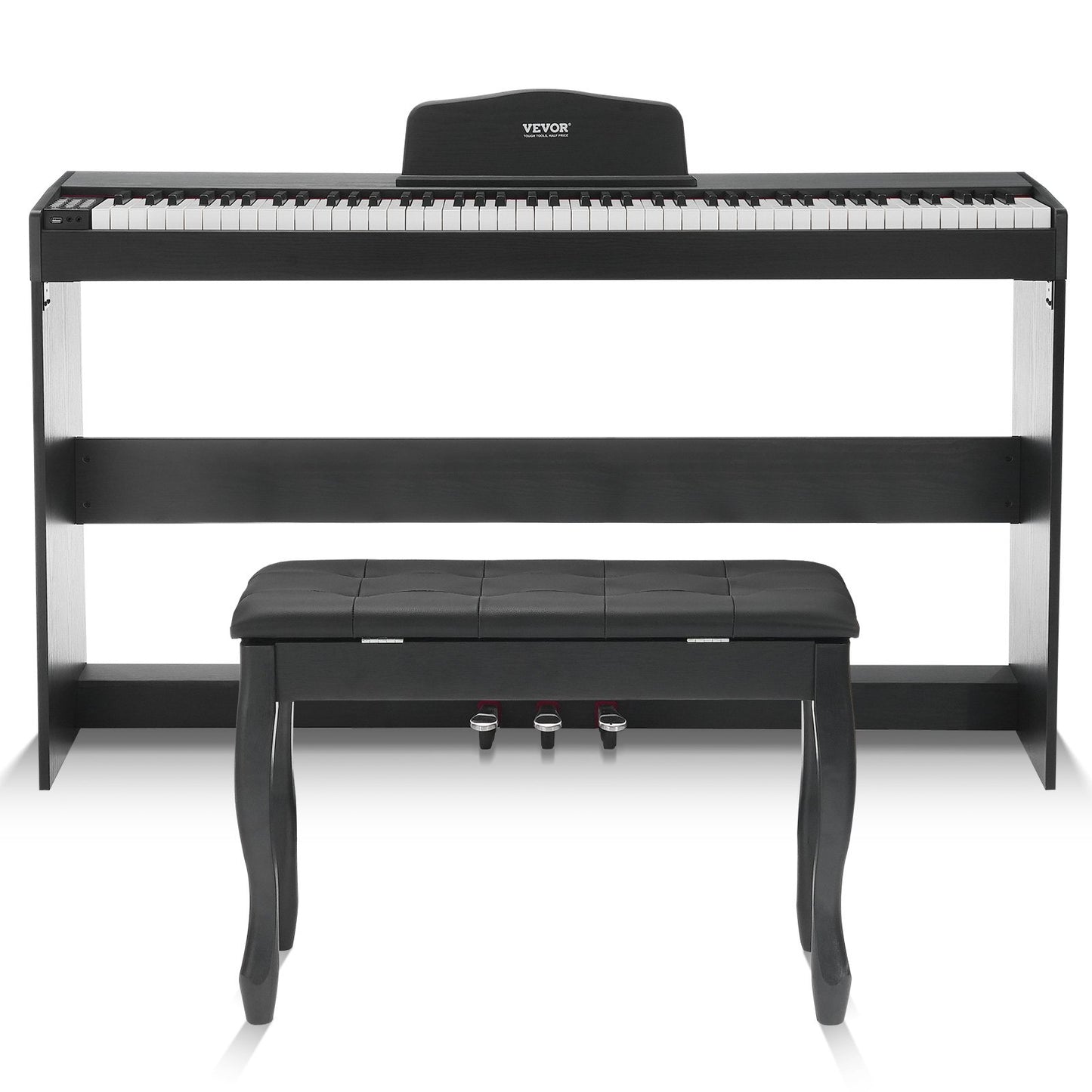 88-key Fully weighted digital piano Dual keyboard mode Cabinet mount Bench