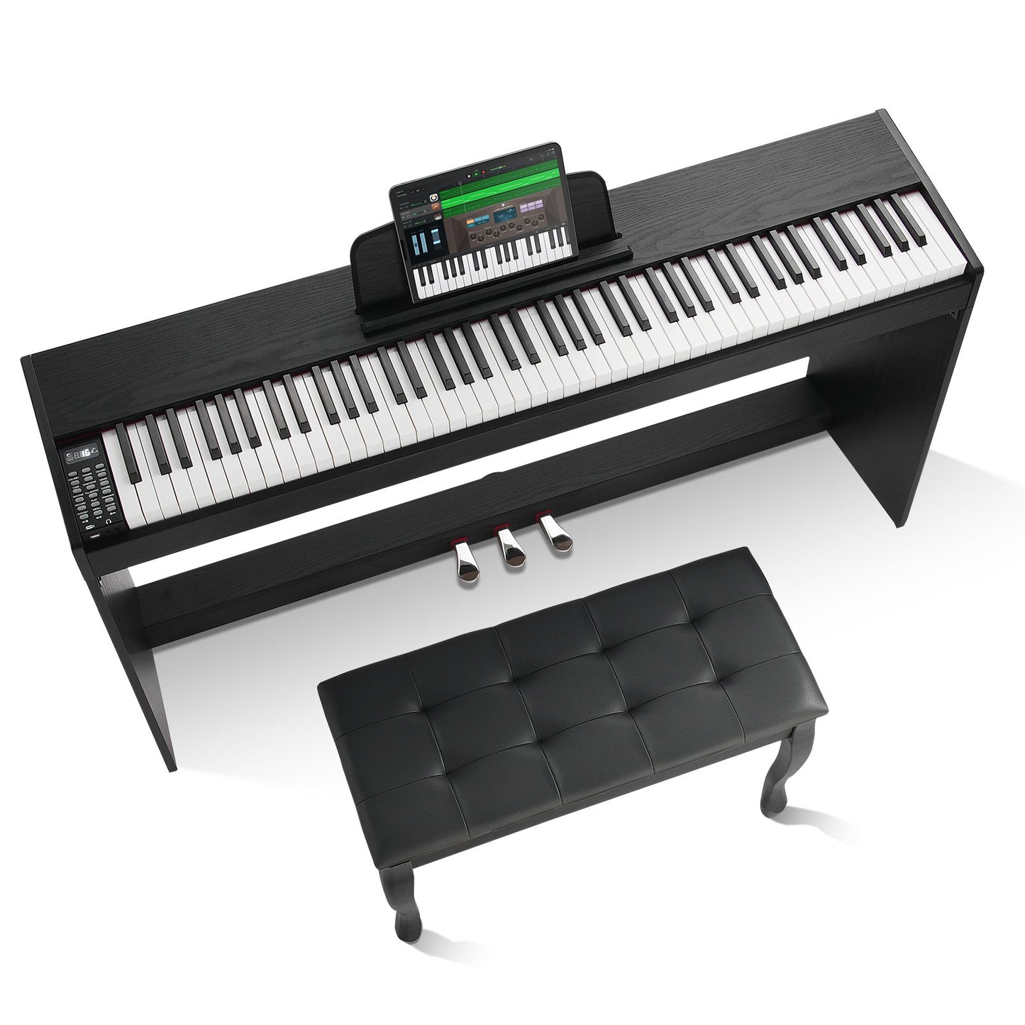 88-key Fully weighted digital piano Dual keyboard mode Cabinet mount Bench