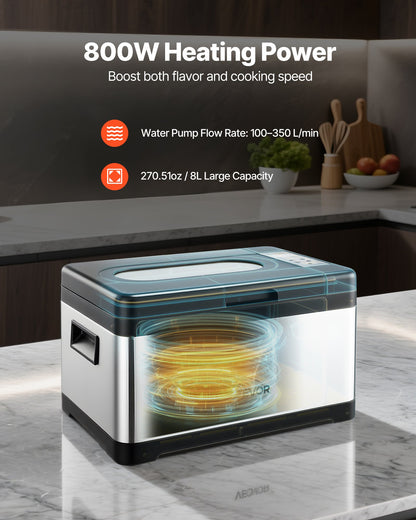 Sous Vide Cooker, 800W Sous-Vide Machine, Suveed Cooking Machine with LED Digital Display, Glass Lid, Precise Temperature & Timer Control, for Family & Friends, All-in-One Sous Vide Pot