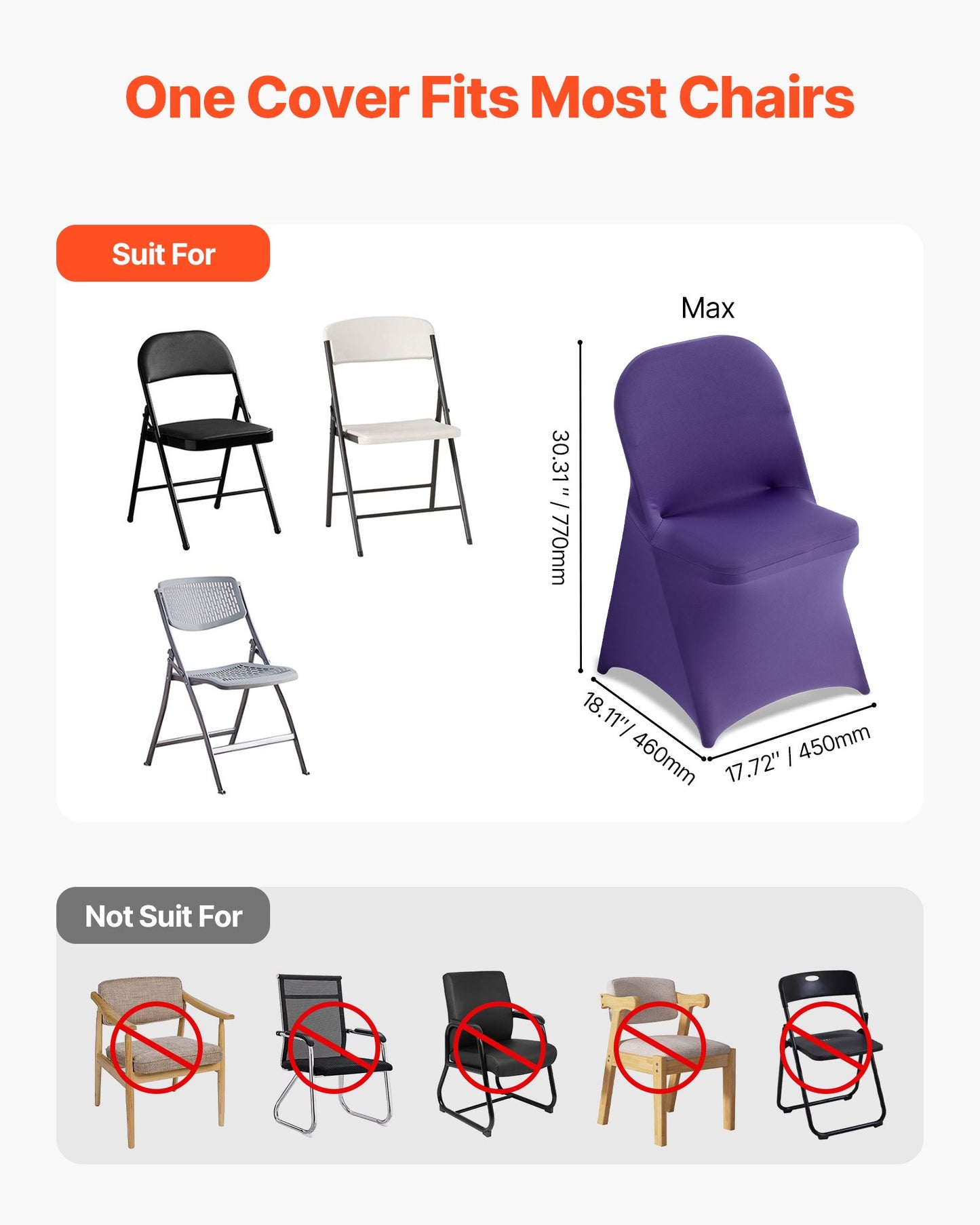 50 Pcs Purple Chair Covers, Polyester Spandex Chair Cover, Stretch Slipcovers for Wedding Party Dining Banquet Flat-Front Chair Covers, Fits Chair Measures up to 17.72 x 18.11 x 30.31 inch