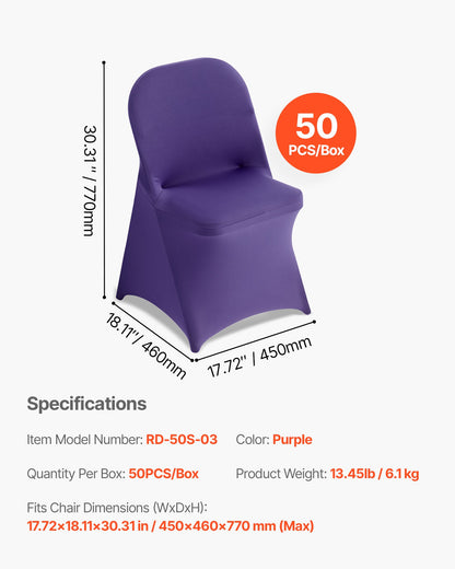 50 Pcs Purple Chair Covers, Polyester Spandex Chair Cover, Stretch Slipcovers for Wedding Party Dining Banquet Flat-Front Chair Covers, Fits Chair Measures up to 17.72 x 18.11 x 30.31 inch
