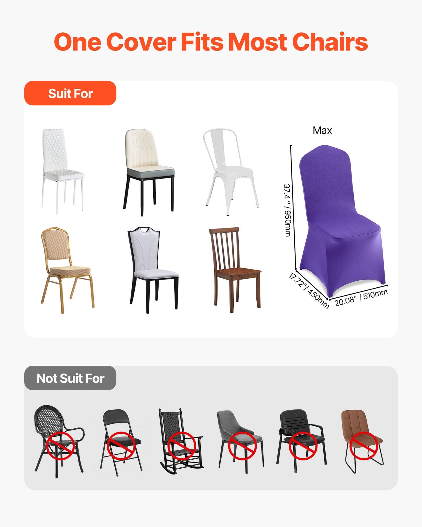 50 Pcs Purple Chair Covers, Polyester Spandex Chair Cover, Stretch Slipcovers for Wedding Party Dining Banquet Flat-Front Chair Covers, Fits Chair Measures up to 20.08 x 17.72 x 37.4 inch