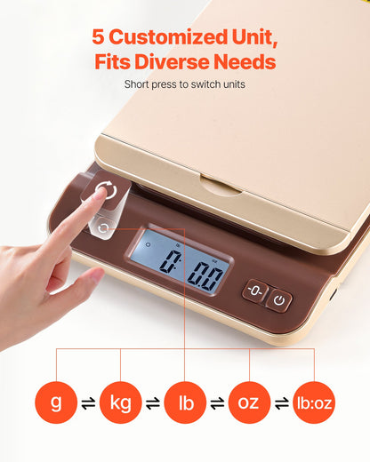 Digital Shipping Postal Scale, 0.1 oz High Accuracy, 88 lbs Postal Scale with Hold/Tare/Auto-off Function, Flip Holder Design & Easy Calibration, Fit for Home and Office Use, Battery Included