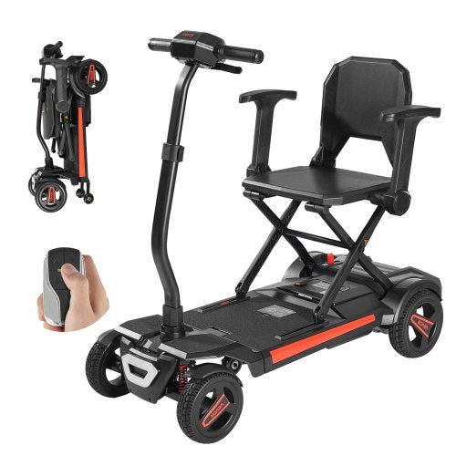 4-Wheel Electric Mobility Scooter for Adults & Seniors, Integrated Automatic Folding Mobility Scooter with Remote Control, NFC Keys & Long Range, 265LBS Loading All Terrain Travel Wheelchair
