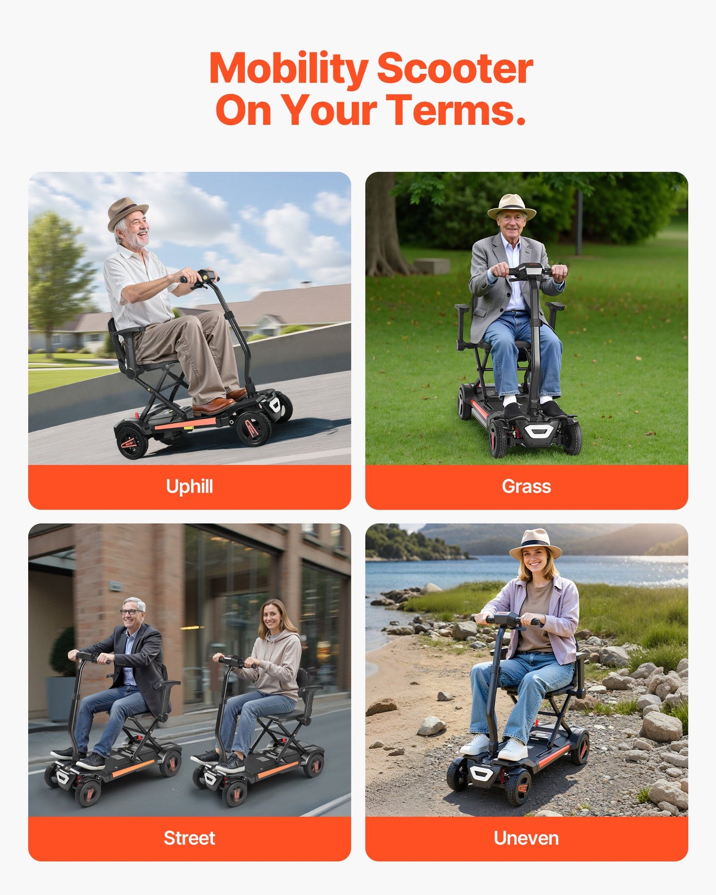 4-Wheel Electric Mobility Scooter for Adults & Seniors, Integrated Automatic Folding Mobility Scooter with Remote Control, NFC Keys & Long Range, 265LBS Loading All Terrain Travel Wheelchair