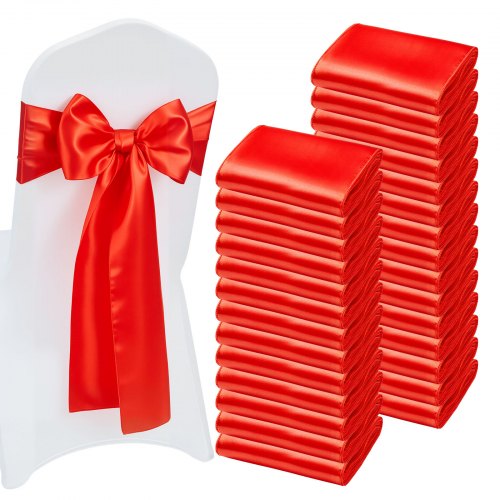 Satin Chair Sashes Bows, 100PCS Chair Ribbon Ties Back Sash, 7 x 108 inch, Red Wedding Reception Decoration, for Wedding Ceremony Baby Shower Party Events Banquet Chair Cover Decoration