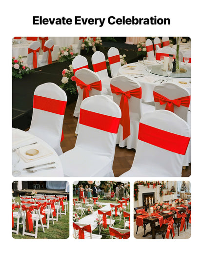Satin Chair Sashes Bows, 100PCS Chair Ribbon Ties Back Sash, 7 x 108 inch, Red Wedding Reception Decoration, for Wedding Ceremony Baby Shower Party Events Banquet Chair Cover Decoration