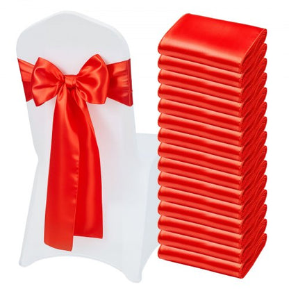 Satin Chair Sashes Bows, 50PCS Chair Ribbon Ties Back Sash, 7 x 108 inch, Red Wedding Reception Decoration, for Wedding Ceremony Baby Shower Party Events Banquet Chair Cover Decoration