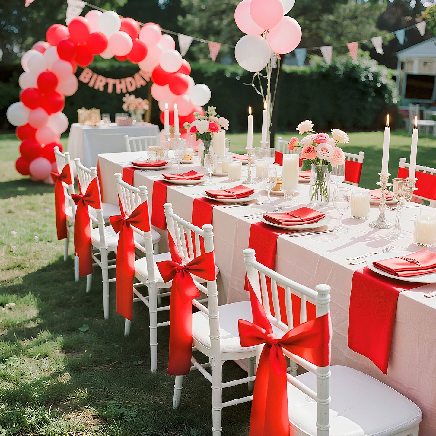 Satin Chair Sashes Bows, 50PCS Chair Ribbon Ties Back Sash, 7 x 108 inch, Red Wedding Reception Decoration, for Wedding Ceremony Baby Shower Party Events Banquet Chair Cover Decoration