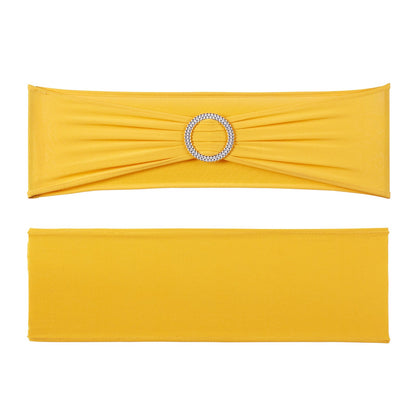 100 Stück goldgelbe Stuhlschärpen aus dehnbarem Spandex, Stuhlhussen und dehnbare Stuhlschärpen mit runder Schnalle, elastische Stuhlschärpen, geeignete Stuhldekoration für Hochzeiten, Feiertage, Bankette und Partys