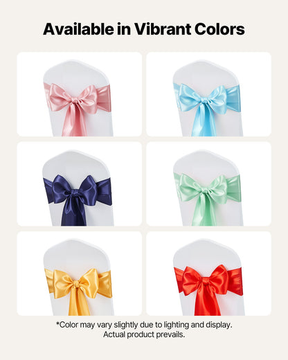 Satin Chair Sashes Bows, 100PCS Chair Ribbon Ties Back Sash, 7 x 108 inch, Gold Wedding Reception Decoration, for Wedding Ceremony Baby Shower Party Events Banquet Chair Cover Decoration