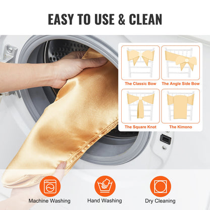 50 Stück goldene Stuhlschärpen mit Schleife aus Stretch-Spandex, Stuhlhussen und Stretch-Stuhlschärpen, elastische Stuhlschärpen, geeignet für Hochzeiten, Feiertage, Bankette, Partys, Feiern, Stuhldekoration