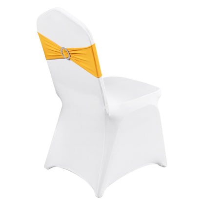 Stretch Spandex Folding Chair Covers, Universal Fitted Chair Cover with Chair Sashes, Removable Washable Protective Slipcovers, for Wedding, Holiday, Banquet, Party, Dining (30 Set Gold & White)