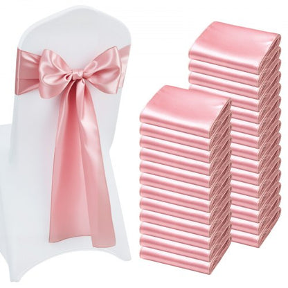 Satin Chair Sashes Bows, 100PCS Chair Ribbon Ties Back Sash, 7 x 108 inch, Rose Gold Wedding Reception Decoration, for Wedding Ceremony Baby Shower Party Events Banquet Chair Cover Decoration