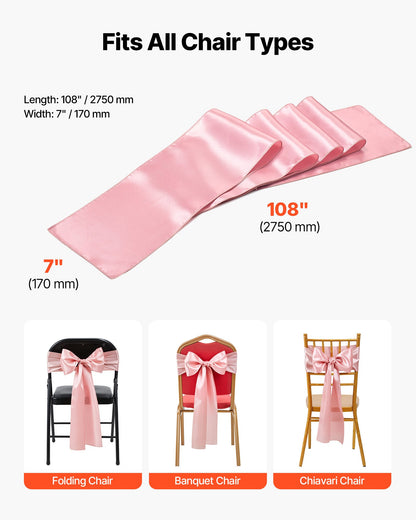 Satin Chair Sashes Bows, 50PCS Chair Ribbon Ties Back Sash, 7 x 108 inch, Rose Gold Wedding Reception Decoration, for Wedding Ceremony Baby Shower Party Events Banquet Chair Cover Decoration