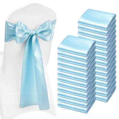 Satin Chair Sashes Bows, 100PCS Chair Ribbon Ties Back Sash, 7 x 108 inch, Light Blue Wedding Reception Decoration, for Wedding Ceremony Baby Shower Party Events Banquet Chair Cover Decoration