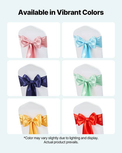 Satin Chair Sashes Bows, 100PCS Chair Ribbon Ties Back Sash, 7 x 108 inch, Light Blue Wedding Reception Decoration, for Wedding Ceremony Baby Shower Party Events Banquet Chair Cover Decoration