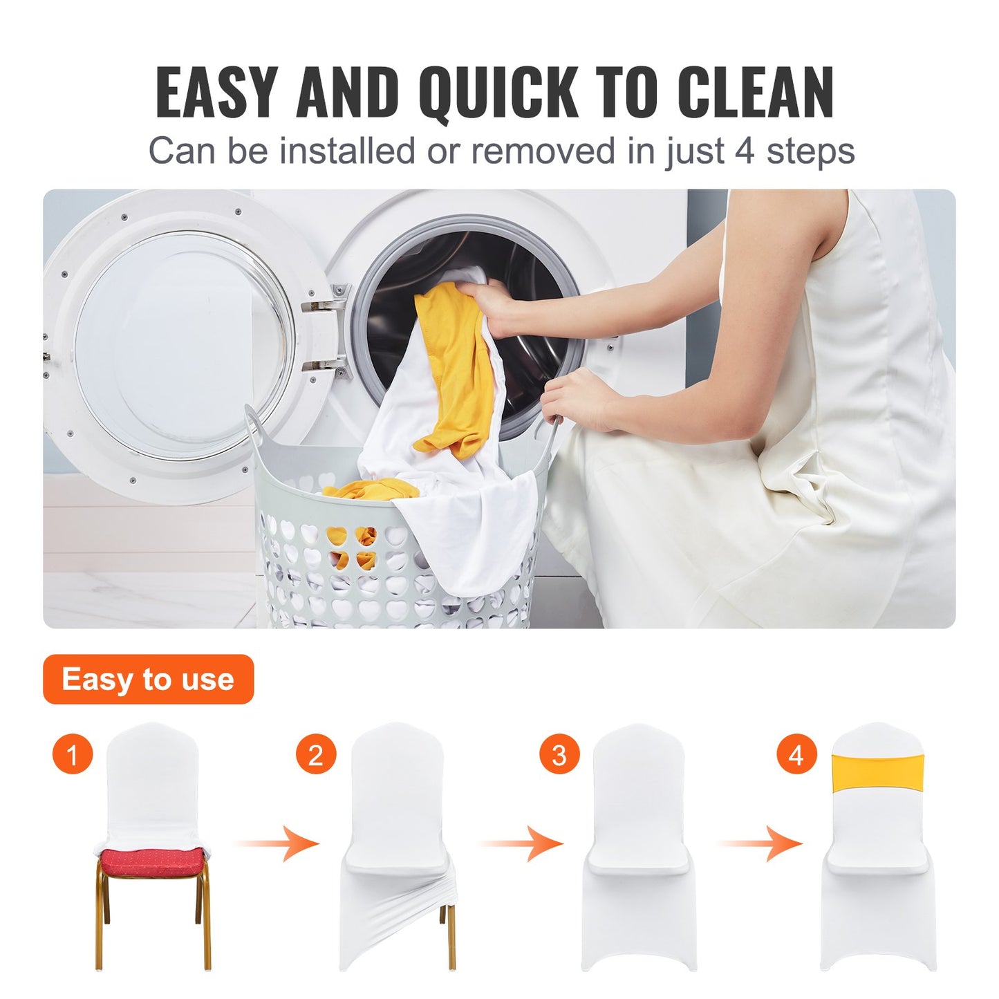 50 Sets Stretch Spandex fällbara stolsöverdrag, universellt utrustat stolsöverdrag med stolsbågar, avtagbara tvättbara skyddsöverdrag, för bröllop, semester, bankett, fest, middag (50 set guld och vitt)