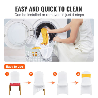 Stretch Spandex Folding Chair Covers, Universal Fitted Chair Cover with Chair Sashes, Removable Washable Protective Slipcovers, for Wedding, Holiday, Banquet, Party, Dining (50 Set Gold & White)