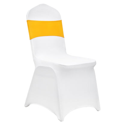 Stretch Spandex Folding Chair Covers, Universal Fitted Chair Cover with Chair Sashes, Removable Washable Protective Slipcovers, for Wedding, Holiday, Banquet, Party, Dining (50 Set Gold & White)