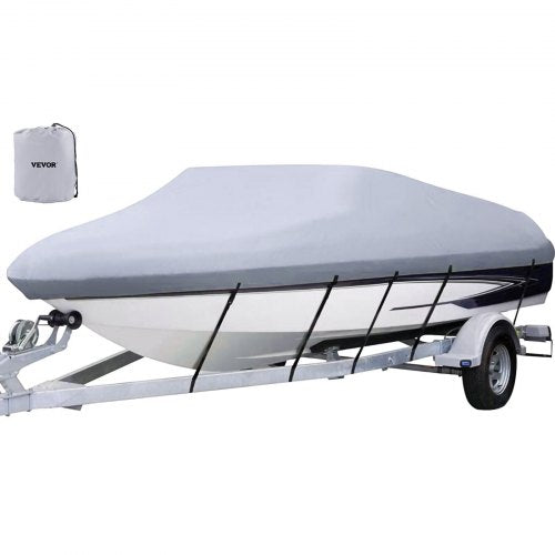 Waterproof Boat Cover, 16'-18.5' Trailerable Boat Cover, Beam Width up to 98" v Hull Cover Heavy Duty 600D Marine Grade Polyester Mooring Cover for Fits V-Hull Boat with 5 Tightening Straps