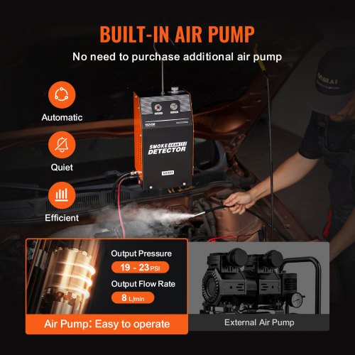 Läckagedetektor för bilrökmaskin, läckagetestare för avdunstning av rökmaskin med inbyggd luftpump, dubbelläges vakuumledningsbränslediagnostisk detektor för DC12V-bilar, motorcyklar, lastbilar, båtar, fyrhjulingar |  EU