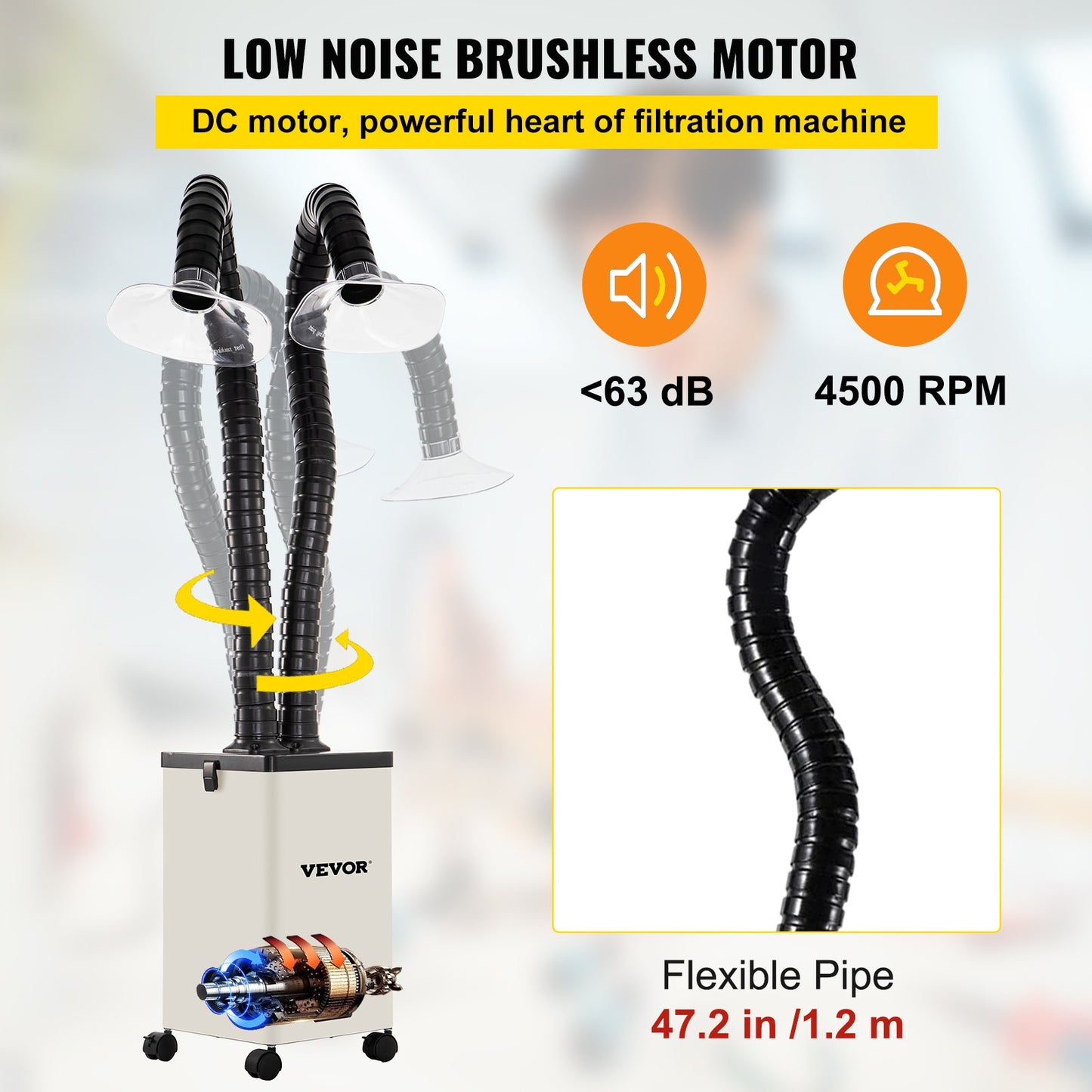 Lödgasutsug, 150W 106 CFM rökabsorbent, 3-stegs filter 3 hastigheter med en slang för lödning, lasergravering och gör-det-själv-svetsning