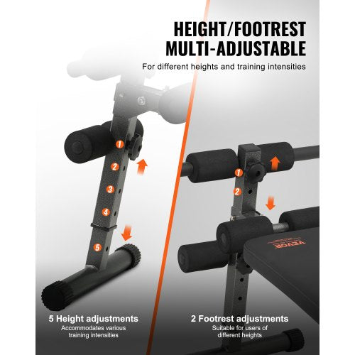 Sit Up-bänk, hopfällbar böjd, nedåtgående magbänk, med 5 justerbara höjdinställningar, kraftigt stål, halkfri design, 226 kg kapacitet för hemmagym, styrketräning, helkroppsmuskler |  EU