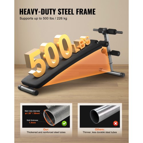 Sit Up-bänk, hopfällbar böjd, nedåtgående magbänk, med 5 justerbara höjdinställningar, kraftigt stål, halkfri design, 226 kg kapacitet för hemmagym, styrketräning, helkroppsmuskler |  EU