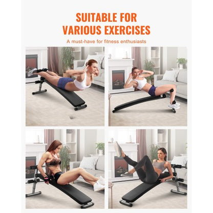 Sit Up-bänk, hopfällbar böjd, nedåtgående magbänk, med 5 justerbara höjdinställningar, kraftigt stål, halkfri design, 226 kg kapacitet för hemmagym, styrketräning, helkroppsmuskler |  EU