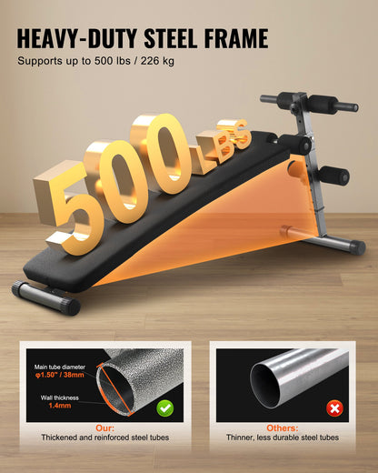 Sit Up Bench, Folding Curved Decline Ab Bench, with 5 Adjustable Height Settings, Heavy-Duty Steel, Non-Slip Design, 500 Lbs Capacity for Home Gym Workouts, Strength Training, Full Body Muscles