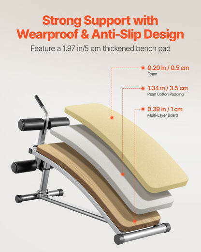 Sit Up Bench, Curved Decline Ab Bench with Reverse Crunch Handle, with 6 Adjustable Height Setting, Heavy Duty Steel, 600 Lbs Capacity for Home Gym Workouts, Strength Training, Full Body Muscles