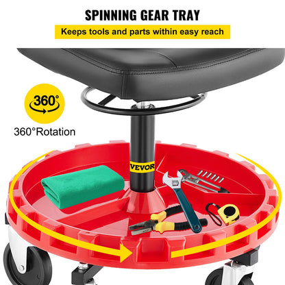 Shop Stool, 300 LBS Rolling Garage Stool, 22” to 26” Adjustable Height Mobile Rolling Gear Seat, Round Tray Garage Pneumatic Stool, All-Terrain 5\" Casters with Two Brakes Mechanic Seat