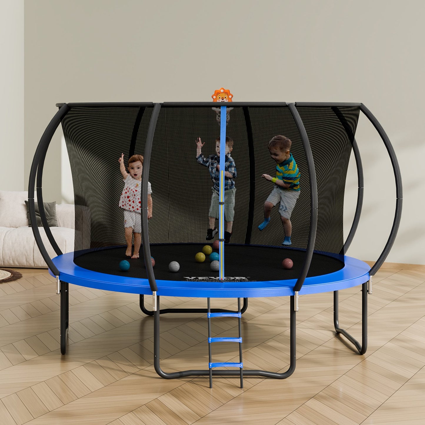 12FT Trampoline, 400 lbs Trampoline with Enclosure Net, Ladder, and Curved Pole, Heavy Duty Trampoline with Jumping Mat and Spring Cover Padding, Outdoor Recreational Trampolines for Kids Adults