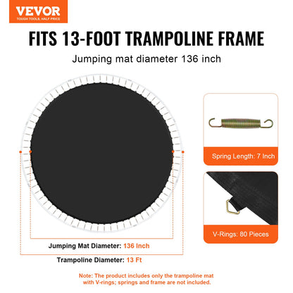 Replacement trampoline mat fits 13 foot frame 80 V-rings 7" spring length