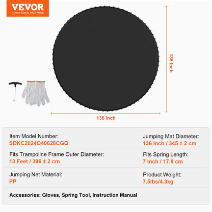 Replacement trampoline mat fits 13 foot frame 80 V-rings 7" spring length