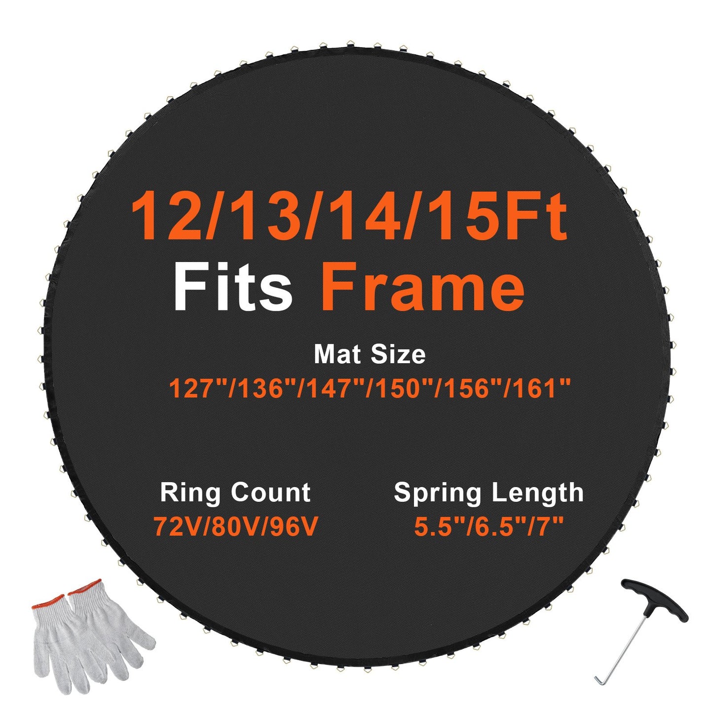 Replacement trampoline mat fits 13 foot frame 80 V-rings 7" spring length