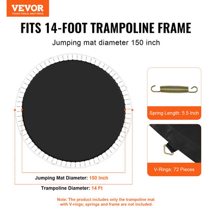 Replacement trampoline fits 14 foot frame 72 V-rings 5.5" spring length